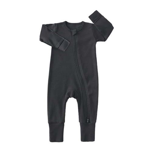 TOOYOU Boys Bodysuit Outfit New Baby Boy Girls Onesies Solid Color Ribbed Pajamas Zipper Long Sleeve Jumpsuit Boy Romper Size 12-18 Months Black