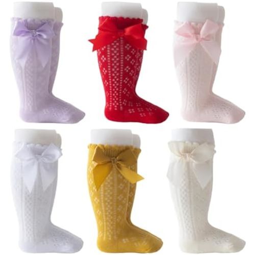 QandSweet Baby Girl Knee-High Socks Toddlers Bow Stockings Newborn Infant Non-Slip Sock