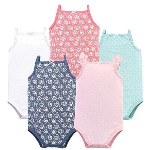 Hudson Baby Infant Girl Cotton Sleeveless Bodysuits 5pk, Basic Dot Floral