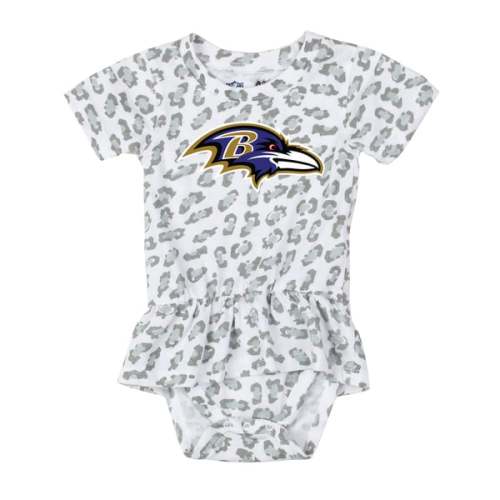Girls Infant Wes & Willy  White Baltimore Ravens Leopard Print Ruffled Romper
