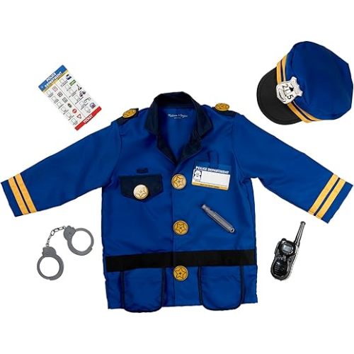 Melissa & Doug Police Officer Costume Dress-Up Set for Kids (8-Piece) – Pretend Play Uniform with Badge, Hat, Handcuffs & Accessories – Role Play Outfit for Toddlers & Children Ages 3+