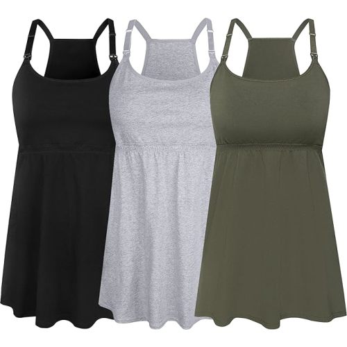 SUIEK 3 Pack Maternity Nursing Tank Tops with Bralette Cotton Breastfeeding Camisole