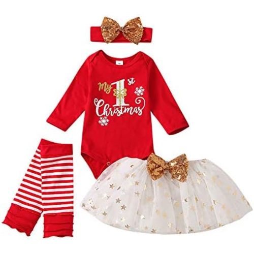 XIFAMNIY Baby Girls My 1st Halloween/Thanksgiving/Christmas Outfit Newborn 4Pcs Pumpkin Bodysuit Headband Legging Socks Set