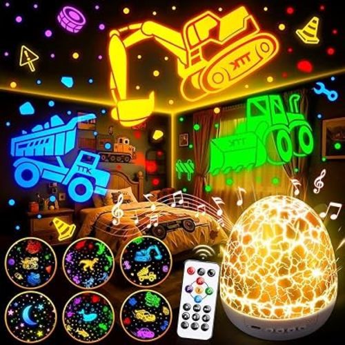 Excavator Construction Toy Projector, 15 Sounds & 6 Films Truck Night Light