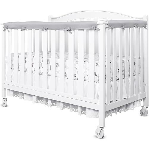 Crib Rail Covers for Teething, 3-pcs Soft Cotton Anti-Collision Strip Corner Cover, Crib Teething Rail Cover Fits 52" x 28" Full-Size Crib, Rail Edge Protector Strip, Rail Edge Protector Strip, Grey