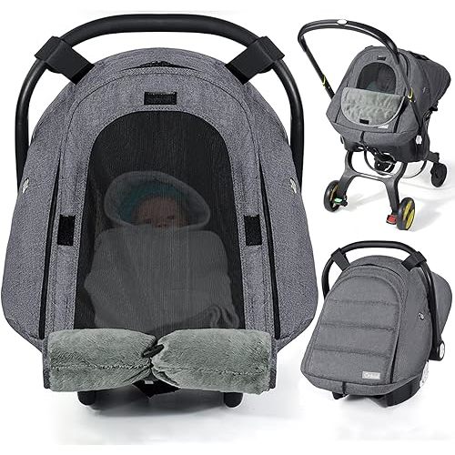 Orzbow Winter Car Seat Cover for Babies, Waterproof Carseat Canopy Cover with Mesh Window of Breathable, Warm and Cozy Baby Car Seat & Carrier Covers for Cold Weather, Machine Washable, Dark Grey