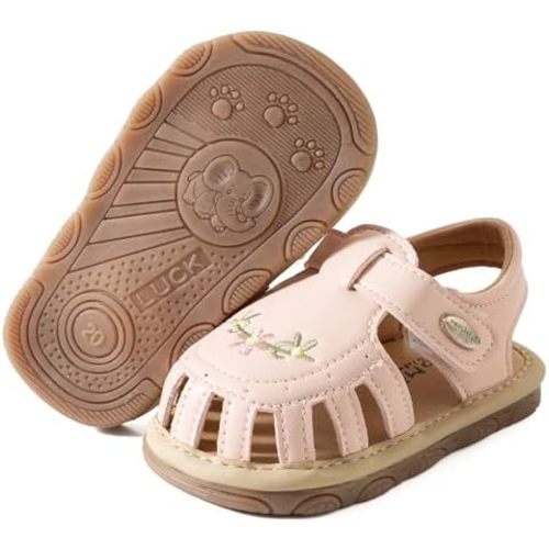 Jastore Infant Baby Girls Boys Squeaky Sandals Summer Flower Sandals Newborn Crib Shoes First Walkers Prewalkers Shoes