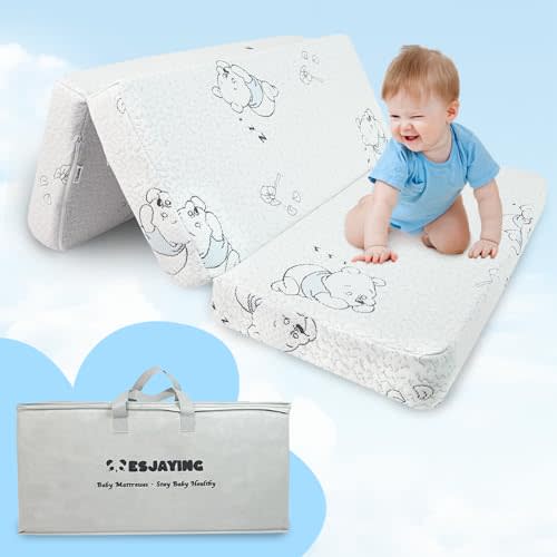 Pack and Play Mattress Pad, 38"x 26" Gel Memory Foam Trifold Baby Mattress for Pack N Play with Breathable Washable Cover, Portable Travel Pack N Play Mattresses Topper with Carry Bag