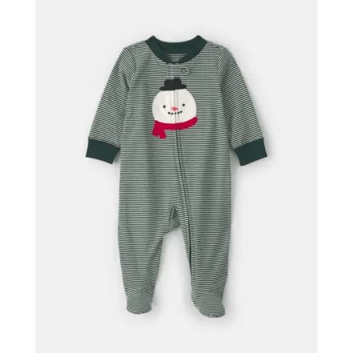 Baby Snowman 100% Cotton 2-Way Zip Sleep & Play Pajamas - Green | Carter's