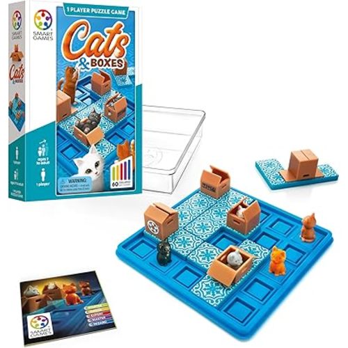 SmartGames Cats & Boxes Travel Game with 60 Challenges for Ages 7-Adult
