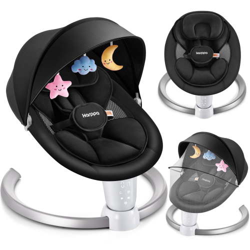 HARPPA Electric Baby Swing, Portable Infant Swing, 5 Speeds, Bluetooth, Remote Control, Black