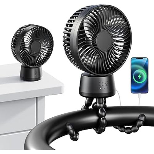 Auto-Swing Portable Stroller Fan, Rechargeable Baby Stroller Cooler with Max 47 Hours Runtime, Ultra-Quiet Clip On Fan with 120° Auto Oscillation & Power Bank for Baby Crib, Travel, Car Seat