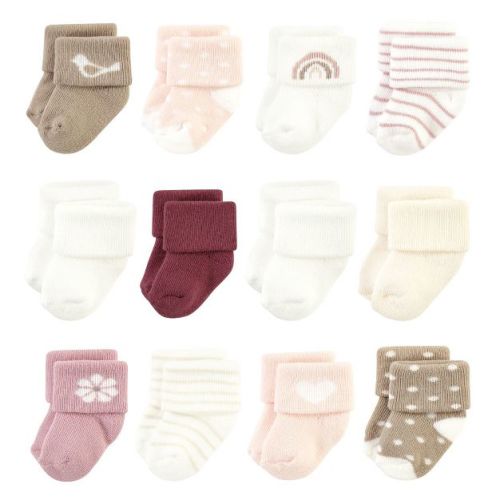 Hudson Baby Infant Girl Cotton Rich Newborn and Terry Socks, Blush Heart