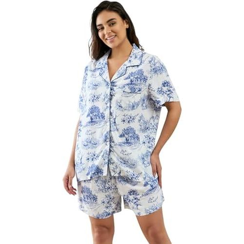 Womens Viscose Shorts Pajamas Set Button Down 2 Piece Pjs Short Sleeve Oversized Sleepwear with Pockets