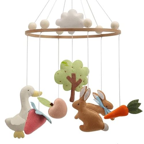 Garden Rabbit Crib Mobile Rabbit Nursery Decor Handmade Felt Mobile with Rabbit in the Garden