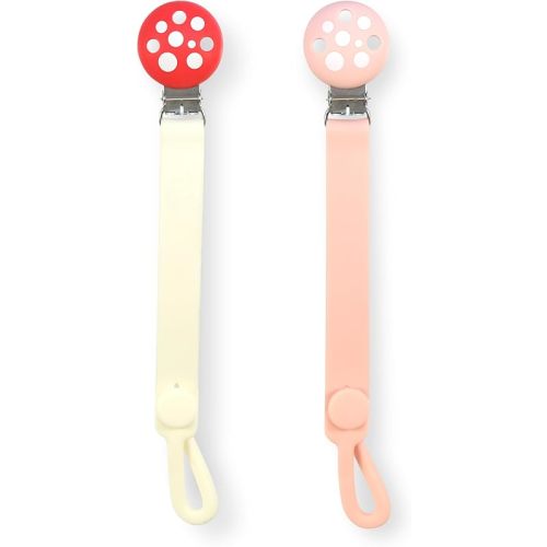 RaZbaby Chompy Silicone Pacifier Holder Clip Set – 2 Pack Textured, Soft & Flexible Binky Clips with Universal Fit, BPA-Free, Durable & Lightweight for Babies 0M+, Red/Green – 2 Pack (Red/Pink)