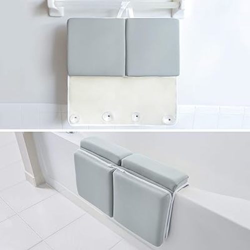 Bath Kneeler and Elbow Rest Pad, 1.75 inch Extra Thick Baby Bath Kneeling Pad and Elbow Pad for Bathtub. Bath Tub Elbow Pad with Infant Toy and Baby Accessories Organizer, Grey