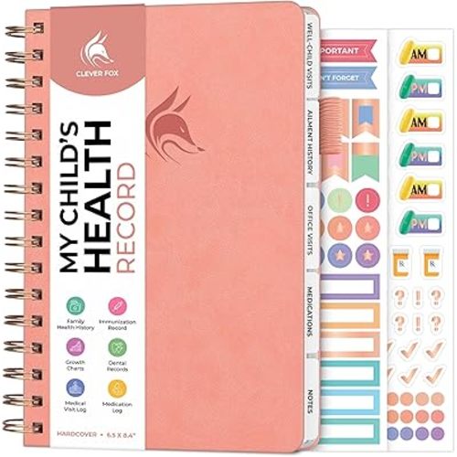 Clever Fox My Child's Health Record Keeper – Child & Baby Medical Records Organizer Log Book – Childcare Journal Notebook & Healthy Tracker for Newborn & Children – Childcare Essentials (Peach Pink)