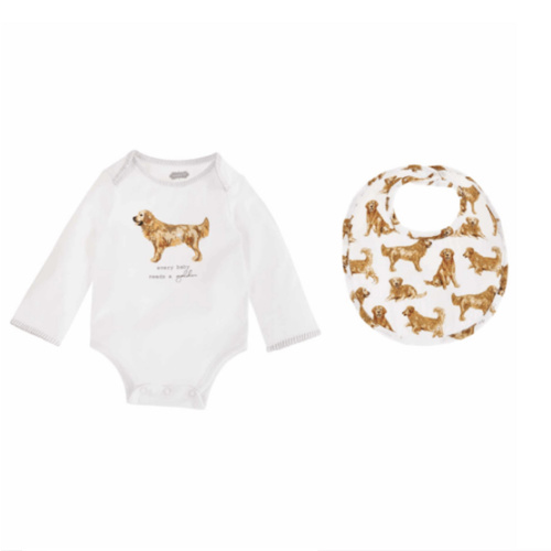 Golden Dog Bodysuit and Bib Set | Mud Pie
