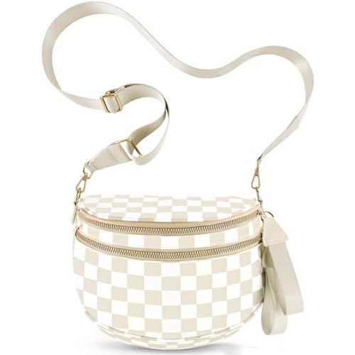 Checkered Crossbody Bags for Women, Large Nylon Bum Bags