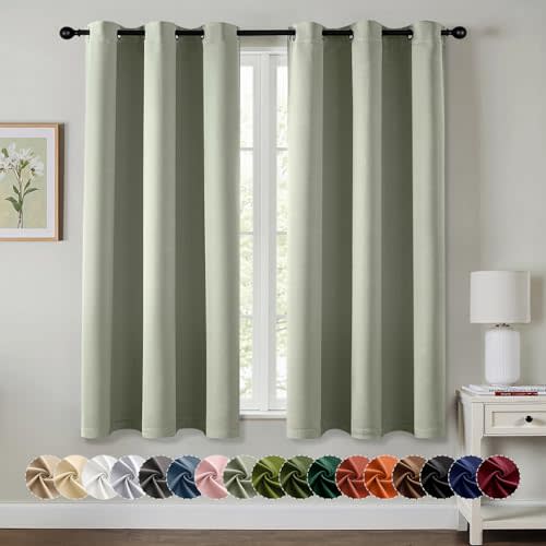 MIULEE Blackout Curtains for Bedroom Living Room 2 Panels, Thermal Insulated Room Darkening Drapes Grommet Noise Reducing Light Blocking Window Treatments 63 Inches Long 40x63 Inch Sage Green
