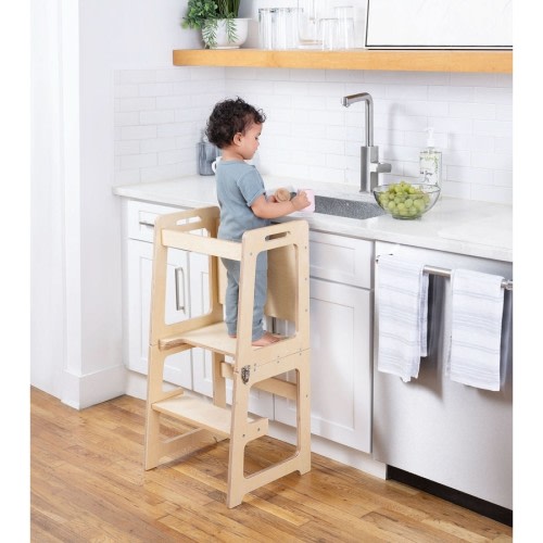 Date - 4 in 1 Kitchen Tower, Desk, Step Stool and Chalkboard - Natural