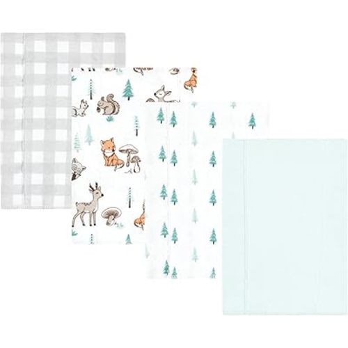 Luvable Friends Hudson Baby Flannel Burp Cloths 4pk, Forest Animal Friends