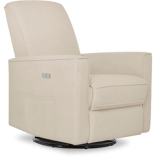 Evolur Harlow Upholstered Power Glider Recliner with USB Charging – Rocking & 275° Swivel with Smooth Glide – Greenguard Gold & FSC Certified – Modern Nursery and Living Room Chair in Light Sand