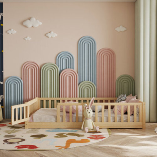 Harriet Bee Finka Kids Floor Platforms Bed With Fence and Door & Reviews | Wayfair