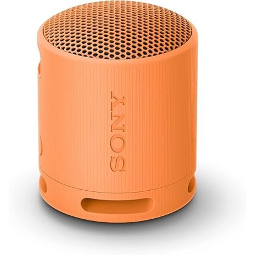 Sony SRS-XB100 Wireless Bluetooth Portable Lightweight Super-Compact Travel Speaker, Durable IP67 Waterproof & Dustproof Shower Speaker, 16 Hour Battery, Versatile Strap, & Hands-free Calling, Orange