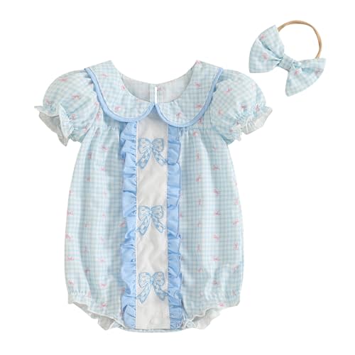 BemeyourBBs Baby Girl Bubble Romper Short Sleeve Peter Pan Collar Jumpsuit Newborn Infant Summer Clothes
