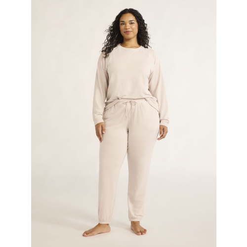 Joyspun Women's and Women’s Plus French Terry Sweatshirt and Joggers Set, 2-Piece, Sizes XS to 3X
