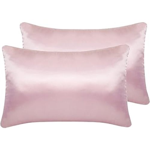 Silky Satin Toddler Pillowcases Set of 2, Super Soft Travel Pillow Covers, Small Kids Pillow Cases with Envelope Closure, 13"x 18", Black