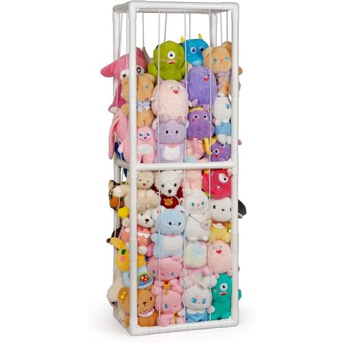 Trycooling Stuffed Animal Storage Zoo Stuffed Animal Holder Space Save Vertical Stuffed Animals Storage PVC with Elastic Band and Net for Playroom Bedroom Nursery (White 1)