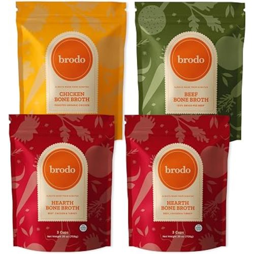 Brodo Classic Bone Broth Variety Pack with Collagen & Protein (4 X 25 oz)