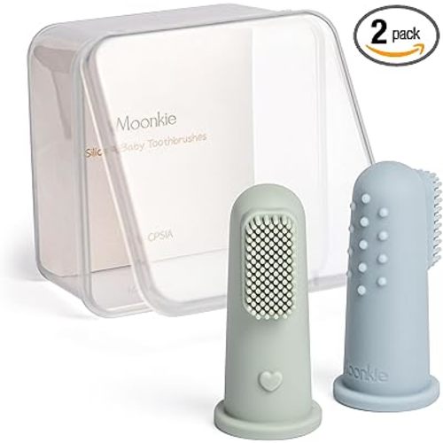 Moonkie Baby Toothbrush Finger Toothbrush Oral Cleaner Kit for 3 Months +, 2 Pcs Small (Cloud/Mint)