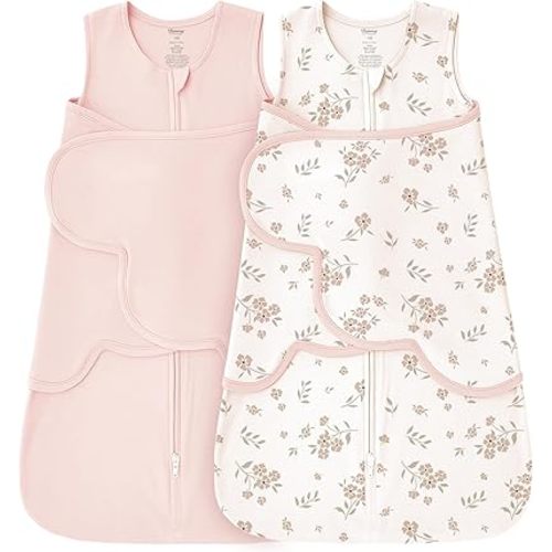 Konssy Rayon Made from Bamboo Newborn Baby Sleep Sack 2 Pack, 3-Way Swaddle Sack with Removable Adjustable Wings, Soft Stretchy Infant Wearable Blanket with 2-Way Zipper, 0-3 Months