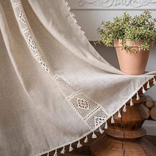 OYX Boho Curtains 84 Inch Length 2 Panels for Living Room, Bedroom Light Filtering Drapes, Farmhouse Vintage Country French Rustic Tassels Pattern Rod Pocket Aesthetic Decor Window Treatments