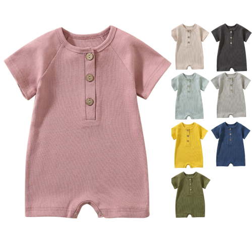 fheaev Baby Girl Boy Clothes Summer Outfits Infant Short Sleeve Romper Jumpsuit Cotton Solid Color Bodysuit for Newborn