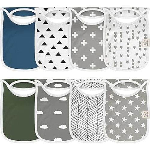 KeaBabies 8-Pack Bibs for Baby Girl, Boy - Pullover Large Baby Bibs for Drooling and Teething Infant, Newborn, Soft & Absorbent Organic Cotton,Long Torso Coverage Keep Toddler Clean & Dry(Crossroads)