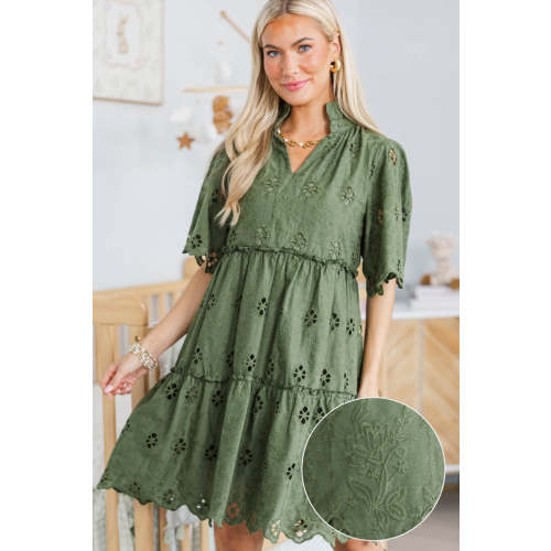 NURSING COLLECTION: Feeling Your Best Olive Eyelet Dress