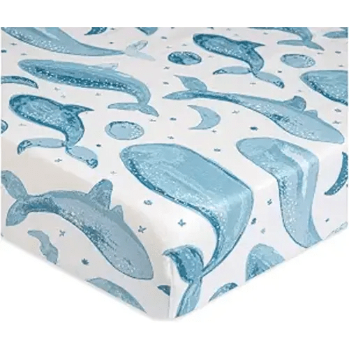 Crane Baby Ocean Crib Sheet, 100% Cotton Fitted Sheet, 28" x 52", Crib Sheets for Boys, Toddler Bed Sheets, Ocean Nursery Decor