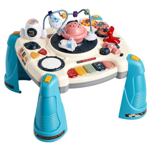 VEVOR Baby Spacecraft Musical Table Toys for 1-3 Years Old, Learning Activity Desk with Space Theme & Soft-glow Star Projector, White & Blue