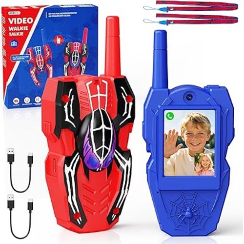 Video Walkie Talkies for Kids 2 Pack Rechargeable with Screen HD Camera & Voice Changer, Max 1000FT Range Spider Toy for Indoor Outdoor Camping, Hiking, Christmas Birthday Gift for Boys Girls Age 3-12