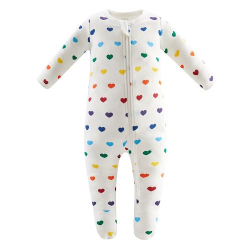 Owlivia Organic Cotton Pajama, Baby Sleep N' Play- Rainbow Hearts, 0-3 Months