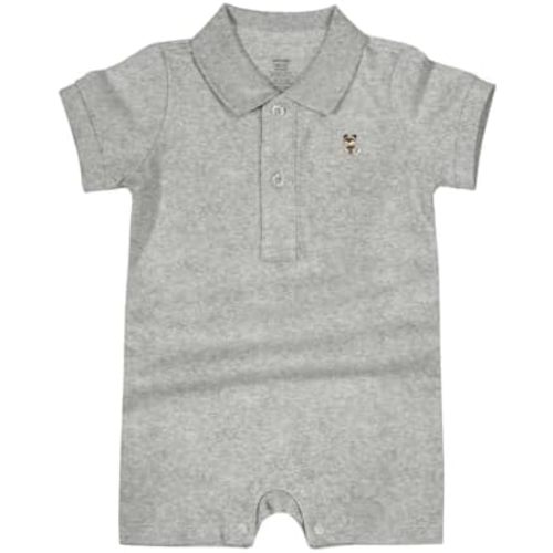 Baby Polo Romper Cotton Short Sleeve Embroidery Bear Jumpsuit 3-24 Months