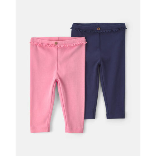 Baby Girl 2-Pack Cotton Pull-On Pants - Pink/Navy Blue | Carter's
