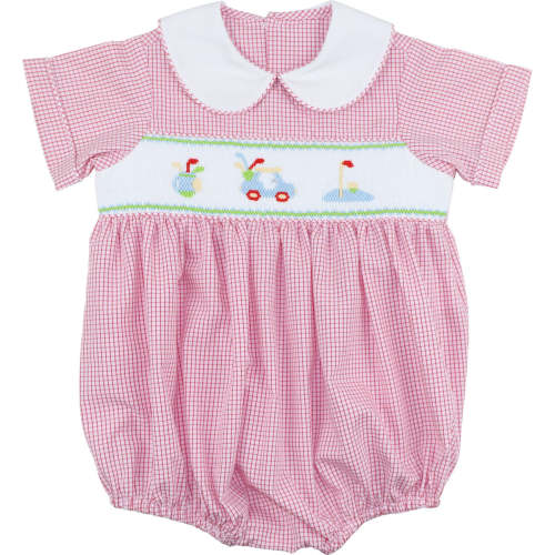 Red Gingham Smocked Golf Bubble