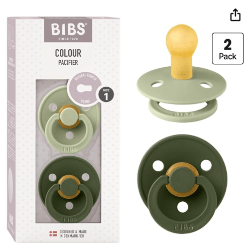 BIBS Pacifiers Colour Collection | Natural Rubber Baby Pacifier | Set of 2 BPA-Free Soothers | Made in Denmark | 0+ Months (Pack of 2) | Sage/Hunter Green