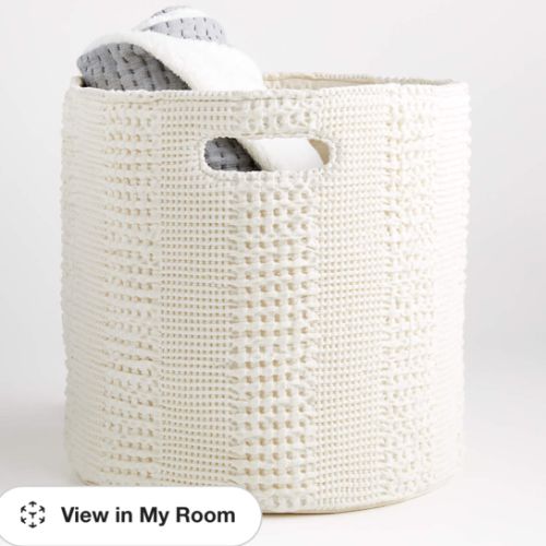 Nella Cream Cotton Waffle Weave Large Floor Bin with Handles